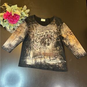 Cactus Bay Apparel Y2k Spirit Of The West Horse Bling Top Sz L Western 2000s